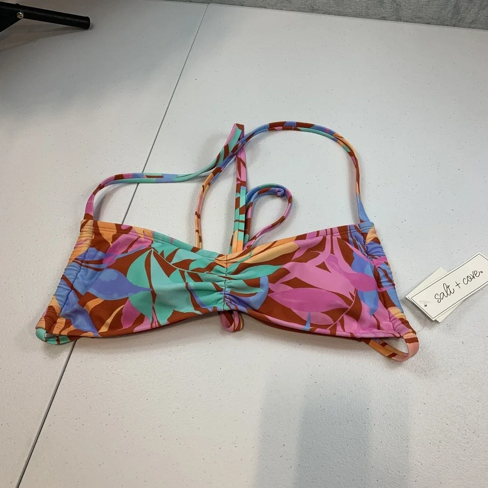 Salt & Cove Junior's Swim Bikini Top L Sweetheart Bralette Tropical Floral Beach